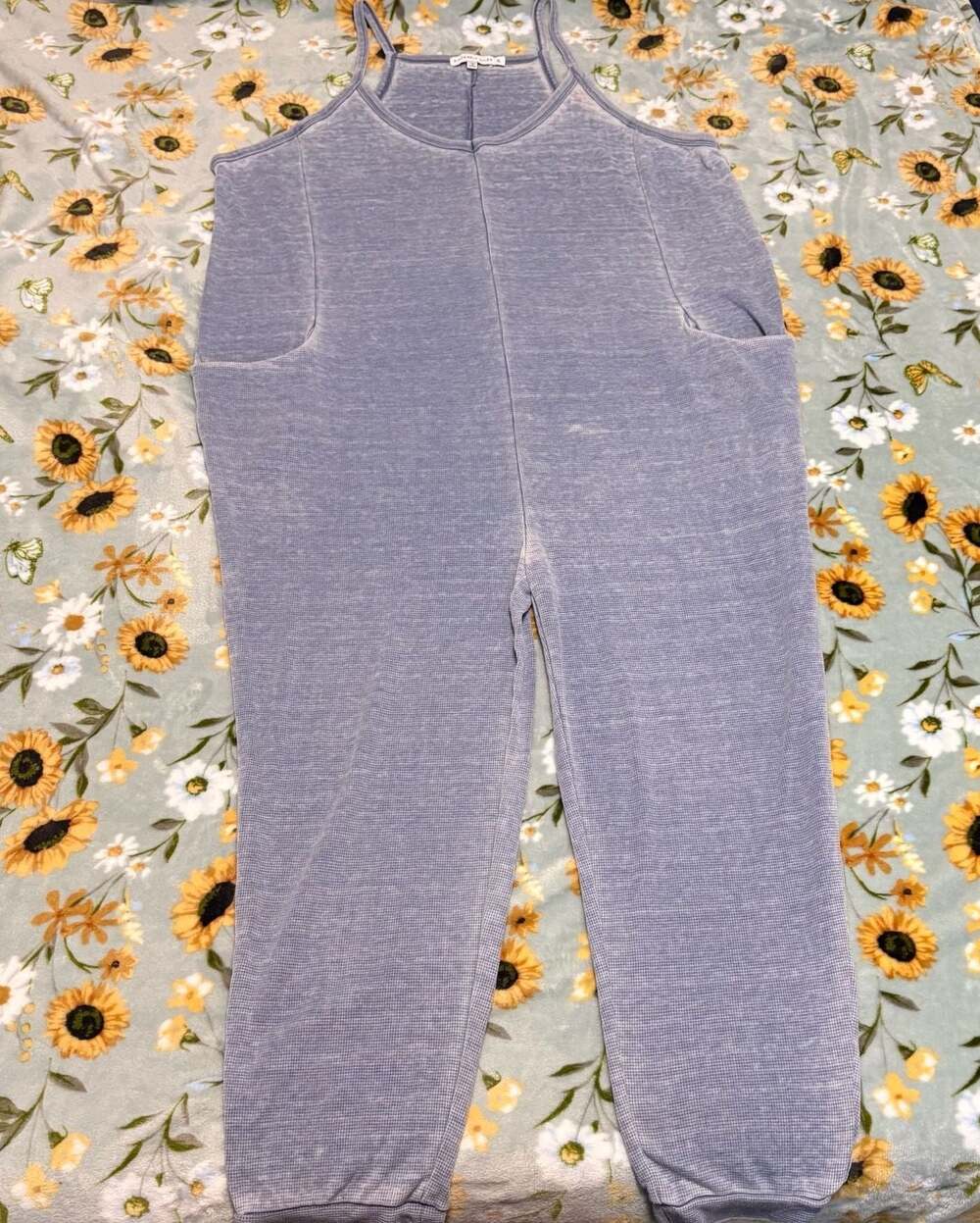 Sincerely Jules Blue Waffle Knit  Relaxed Fit Jumpsuit Romper Travel Lounge XL